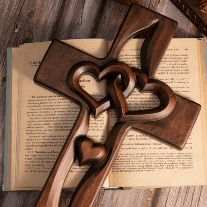 Intertwined Heart Wooden Cross