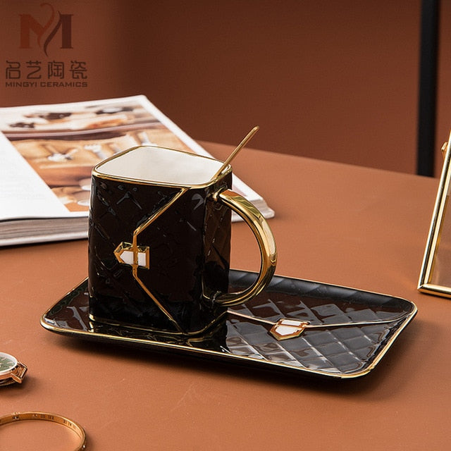 Keramische Kaffeetasse Untertasse Löffel Set