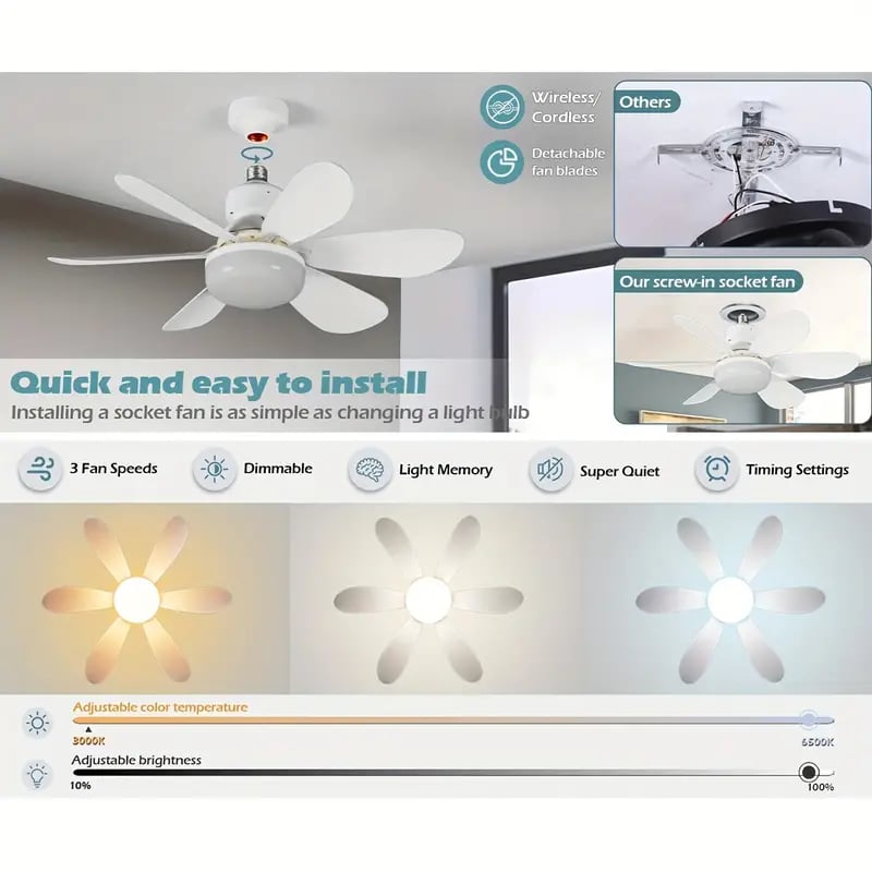 2-IN-1 TRAGFÄHIGER DECKENVENTILATOR & LICHT mit Fernbedienung
