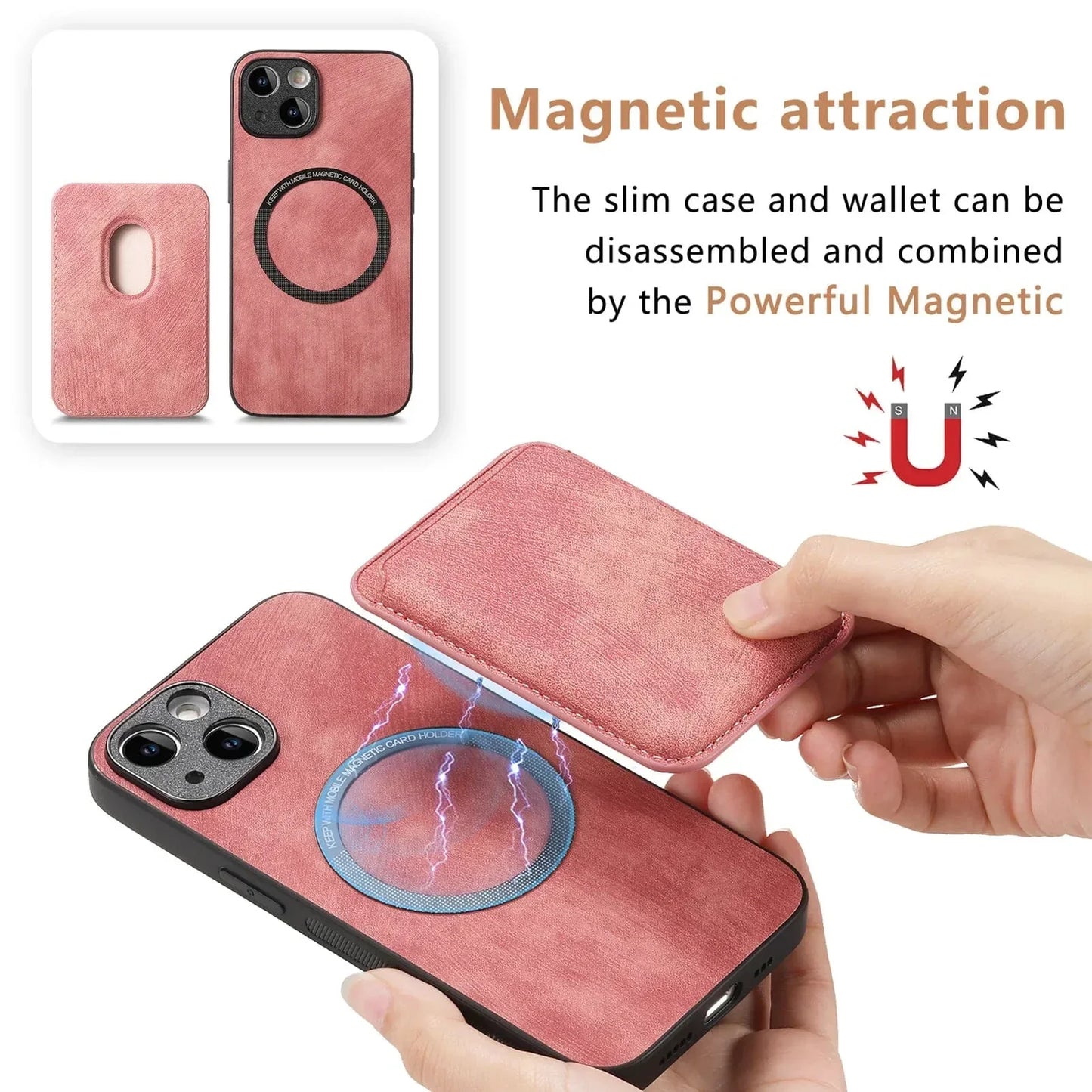 Abnehmbares Magsafe iPhone-Hülle | Magnetische Leder-Kartenhalter