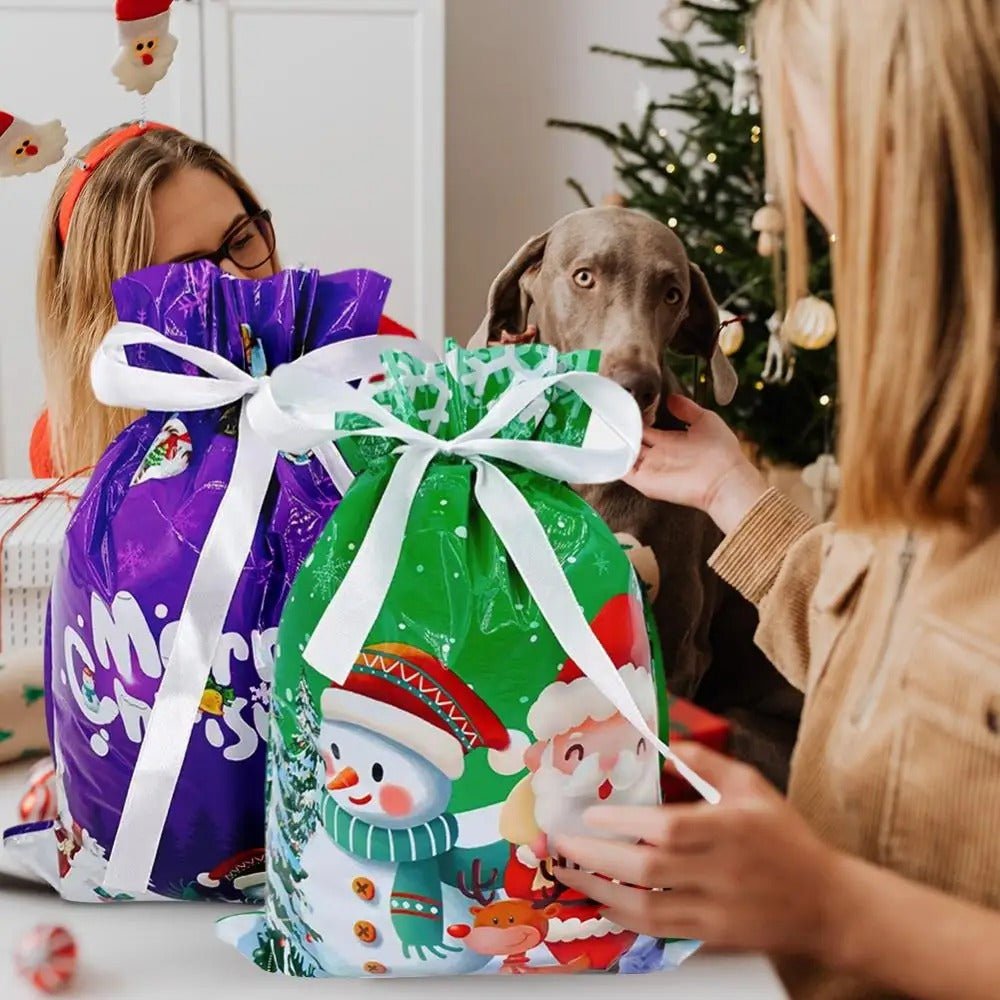 Sandsberg | Kordelzug Wiederverwendbare Geschenktaschen zu Weihnachten - Geschenkverpackungstasche Weihnachtsdekorationen