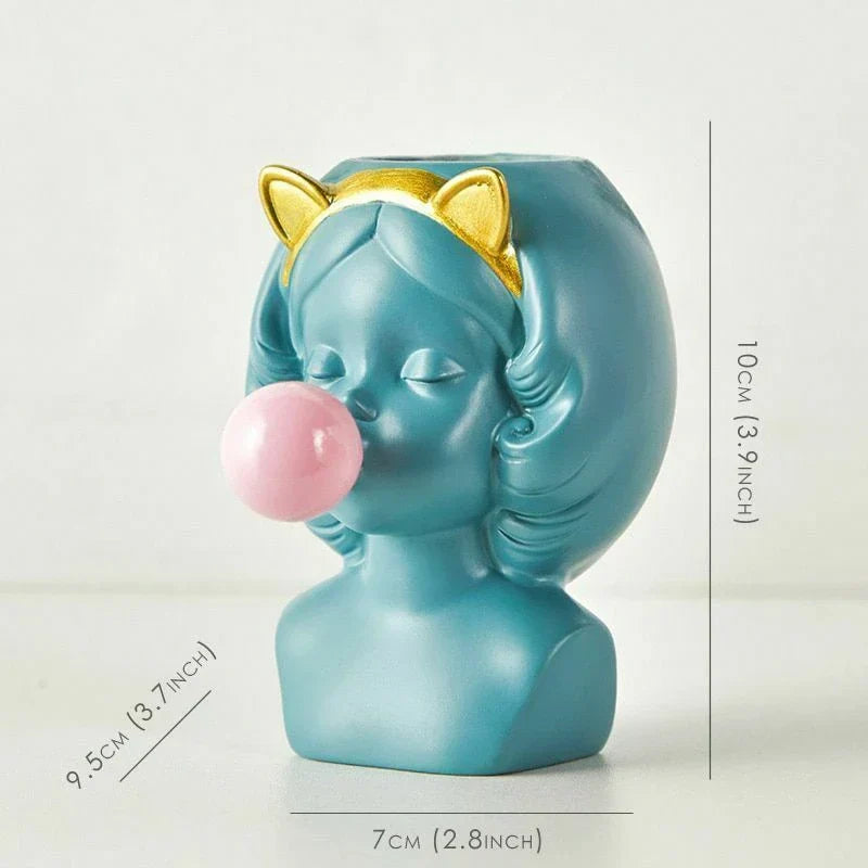 Süße Bubblegum Mädchen Keramik Gesicht Vase