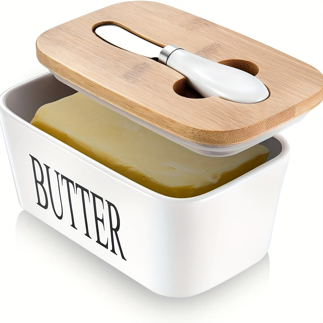 Luxuriöse große Butterdose mit Deckel – Keramik-Thekenbehälter mit Messer, hochwertige Silikondichtung und leicht zu reinigendes Design – Perfektes Küchen Geschenk für Butterliebhaber