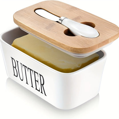 Luxuriöse große Butterdose mit Deckel – Keramik-Thekenbehälter mit Messer, hochwertige Silikondichtung und leicht zu reinigendes Design – Perfektes Küchen Geschenk für Butterliebhaber