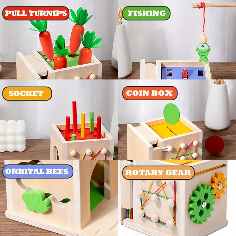 8-in-1 Holz Montessori Spielbox – Pädagogisches Spielzeug für Babys