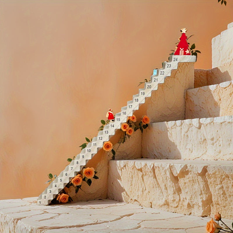 Sandsberg | Santa Adventskalender – 24-tägiger Holz-Weihnachtscountdown mit englischem Text, Tischdeko für Feiern, Zuhause und festliche Displays