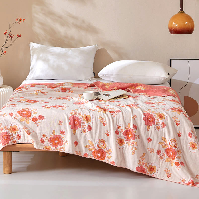 Atmungsaktive Steppdecke aus reiner Baumwollgaze mit Blumenmuster