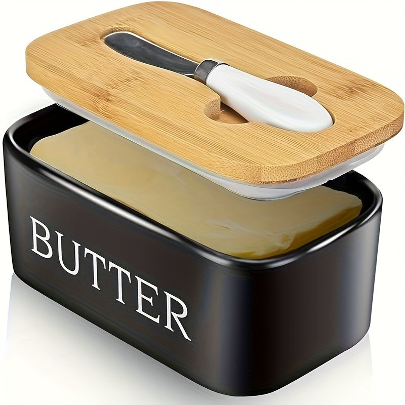 Luxuriöse große Butterdose mit Deckel – Keramik-Thekenbehälter mit Messer, hochwertige Silikondichtung und leicht zu reinigendes Design – Perfektes Küchen Geschenk für Butterliebhaber
