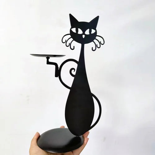 Schwarzer Katzen-Kerzenständer