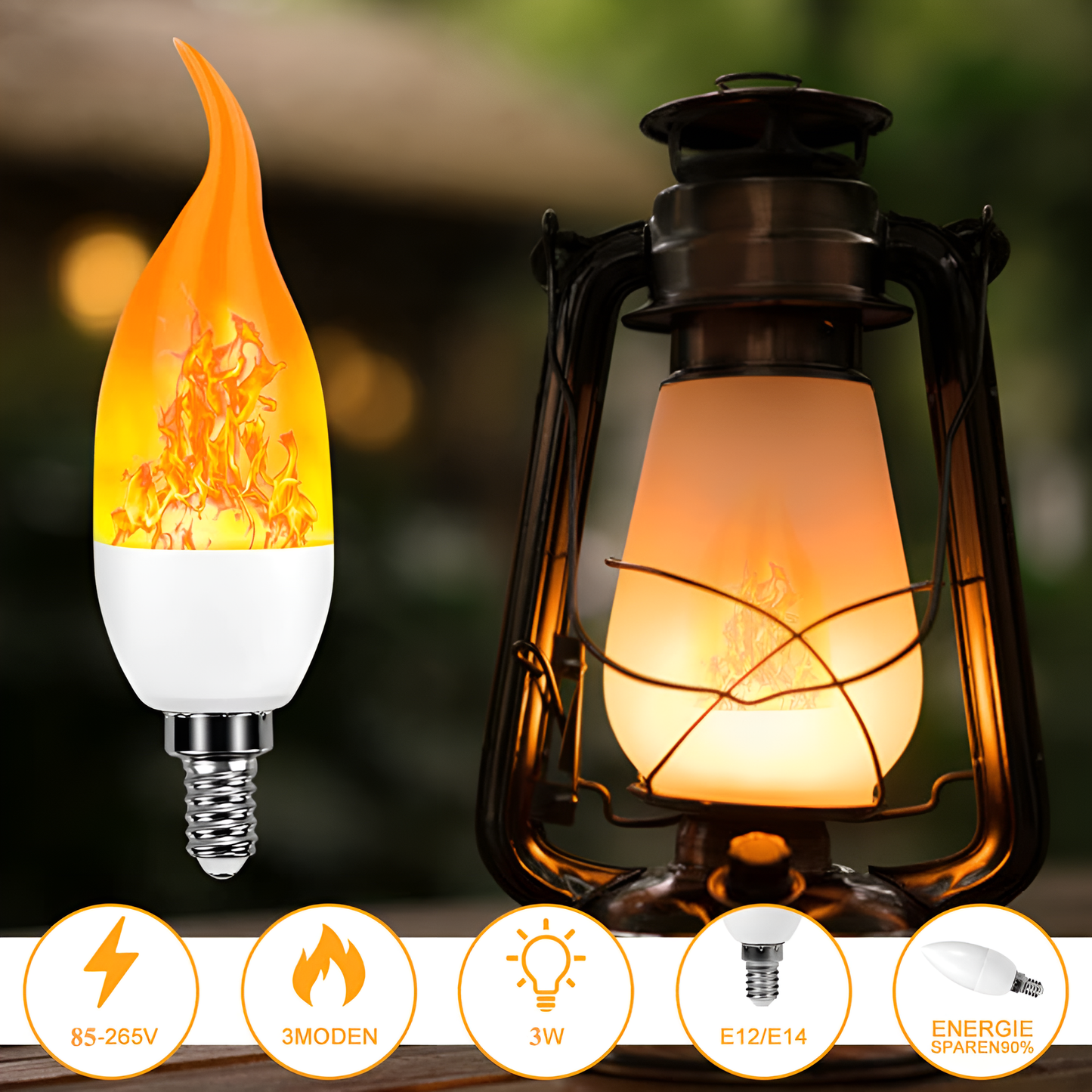Sandsberg | Flame Effect Lampe - 9W Simulierte Flamme Birne