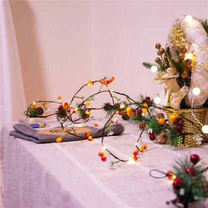 Sandsberg | Obst- und Blumen-Lichterkette – Batteriebetriebene Girlande mit Kupferdraht, perfekt für Weihnachten, Erntedankfest und Feiertagsdekoration