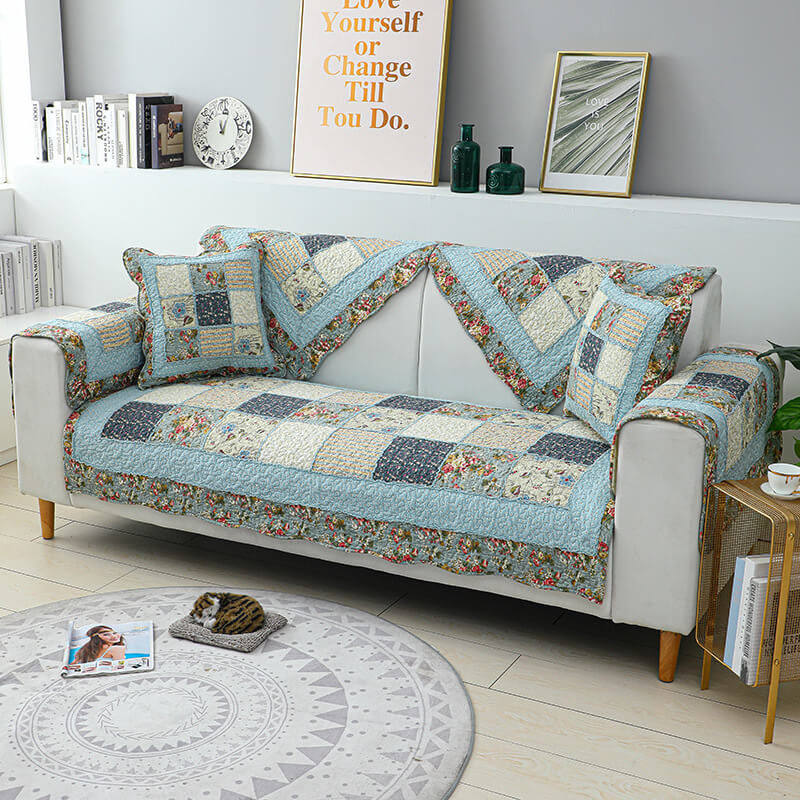 Vintage Blumen Plaid Baumwolle Sofa-Bezug