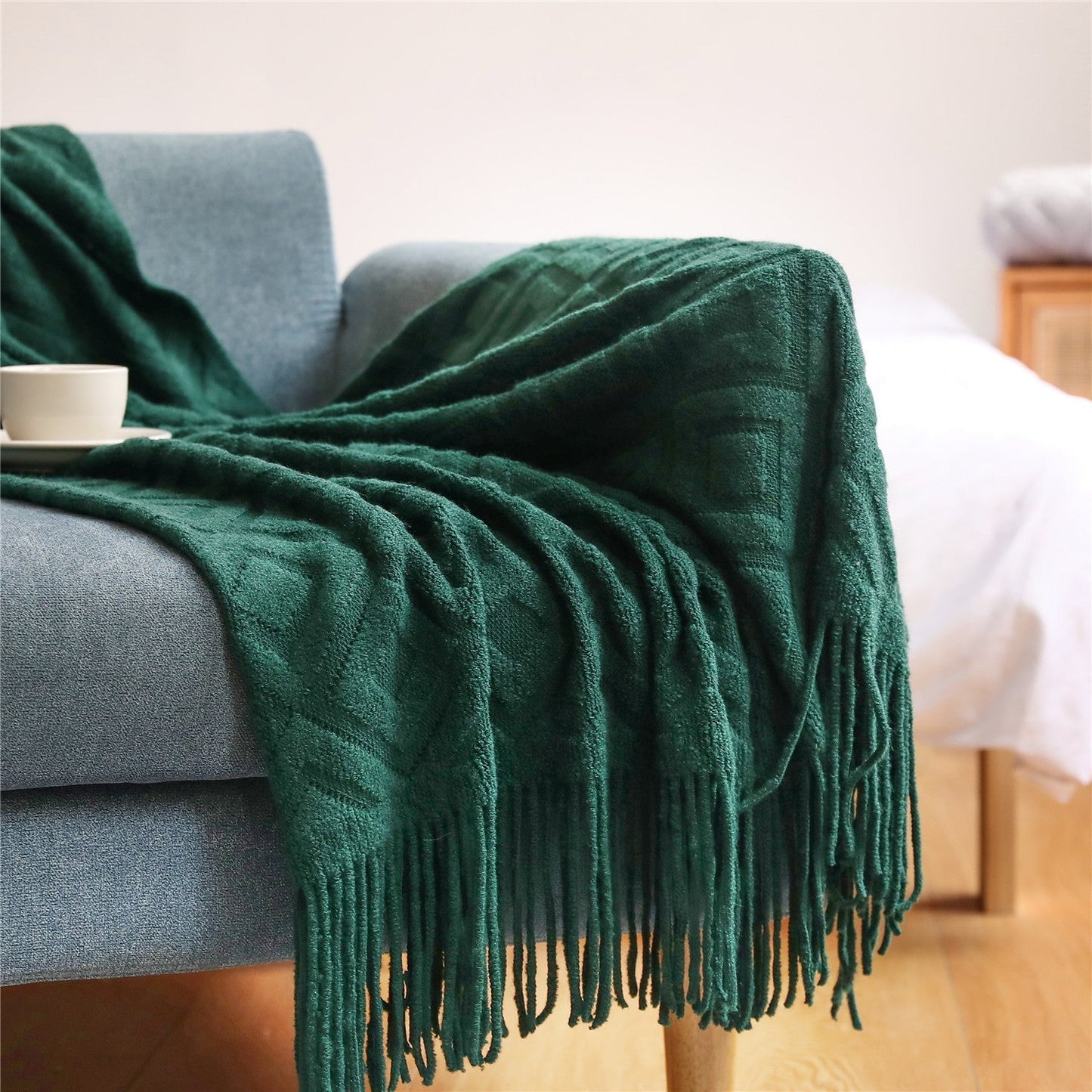 Geometrische Strickdecke