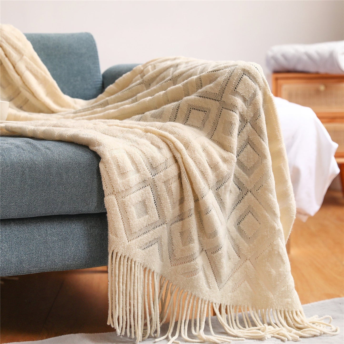 Geometrische Strickdecke