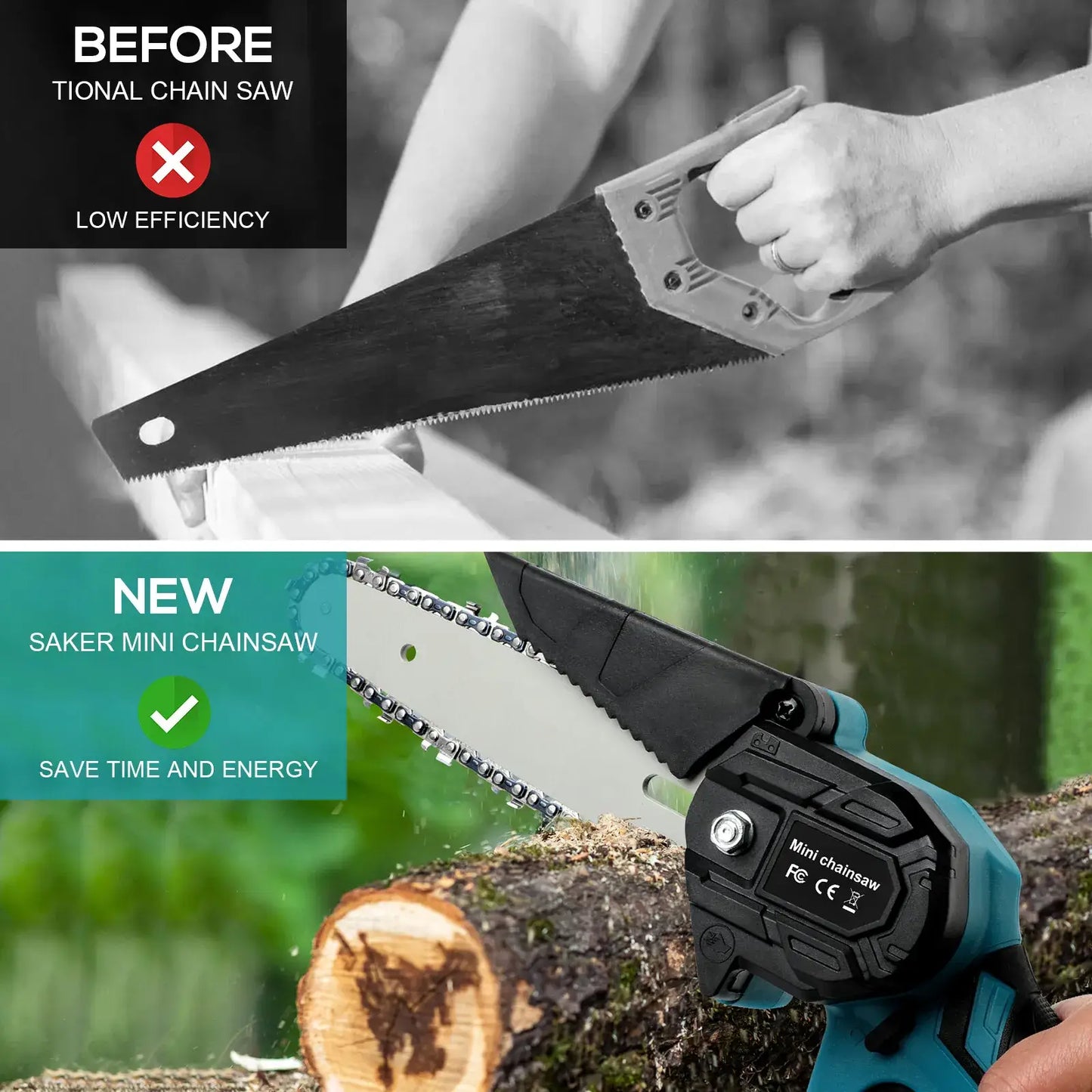 4"/6" kabellose Holzschneider-Kettensäge mit 2x Power-Batterien