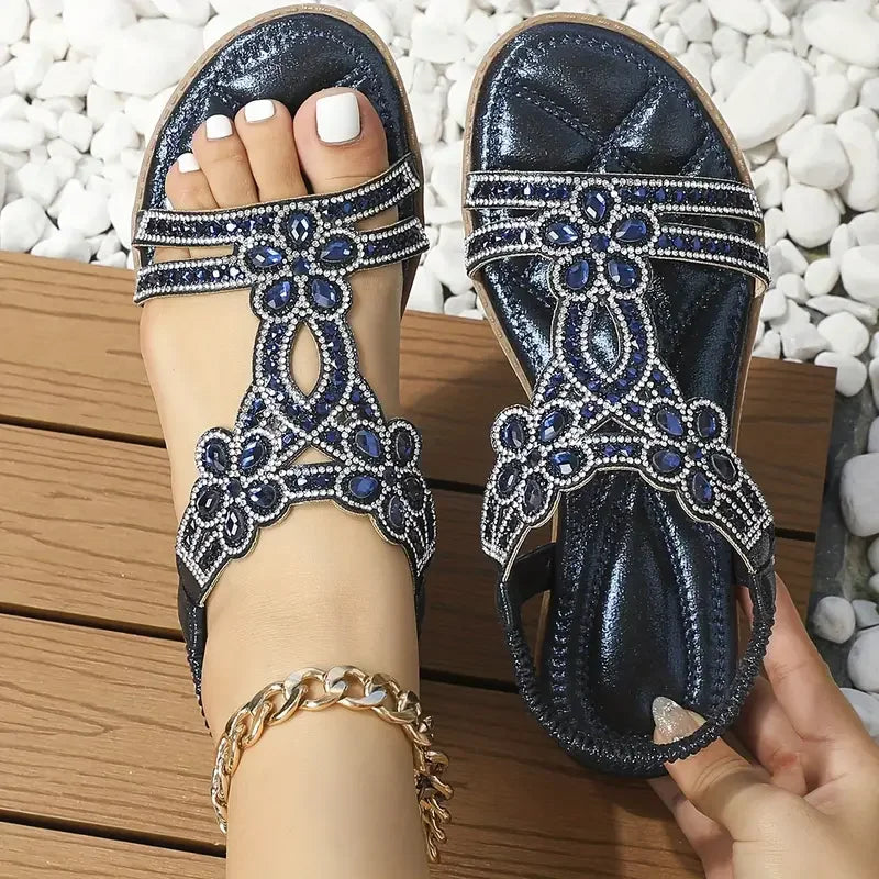 Schicke florale Strass flache Sandalen