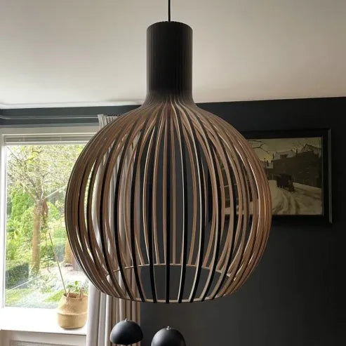 Nordic wooden birdcage lamp, Japanese creative hanging wooden lamp