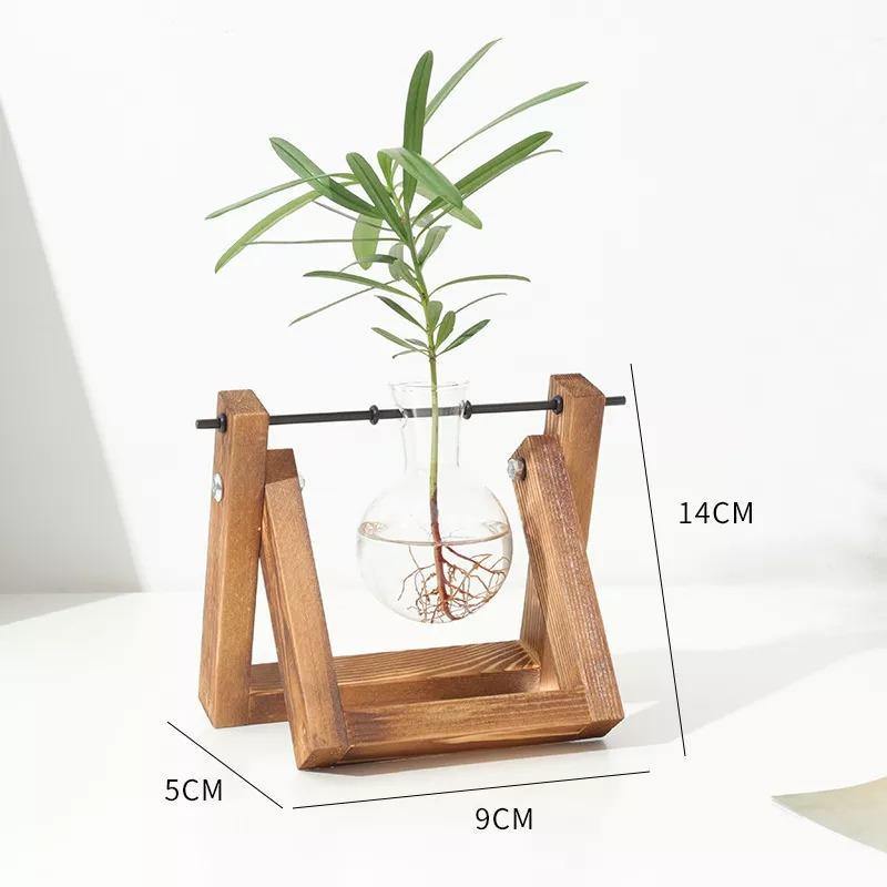 Sandsberg Glas Anzuchtvase mit Holzständer | Minimalistisches Design | Pflanzgefäß für Zuhause | Deko für Pflanzenliebhaber