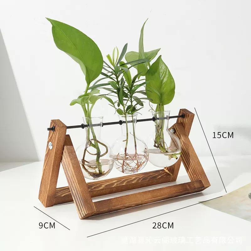 Sandsberg Glas Anzuchtvase mit Holzständer | Minimalistisches Design | Pflanzgefäß für Zuhause | Deko für Pflanzenliebhaber
