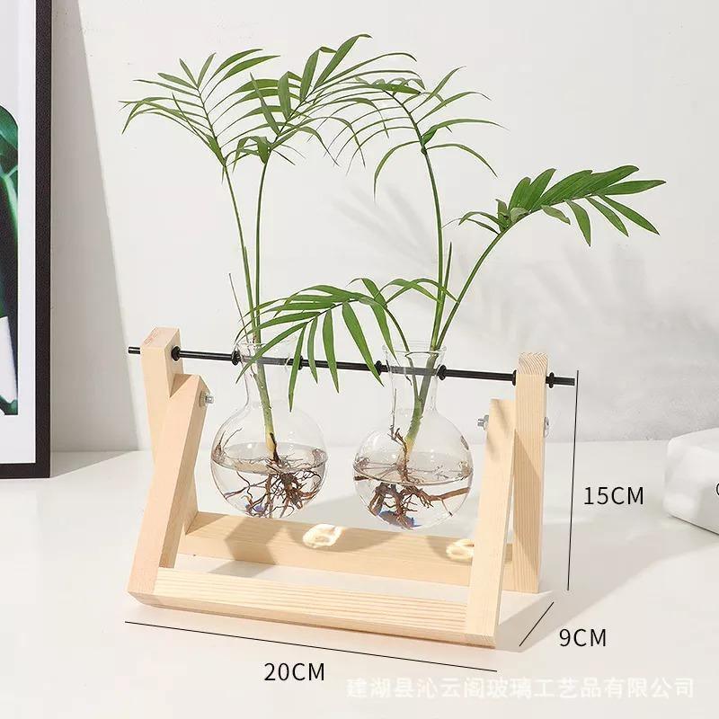 Sandsberg Glas Anzuchtvase mit Holzständer | Minimalistisches Design | Pflanzgefäß für Zuhause | Deko für Pflanzenliebhaber