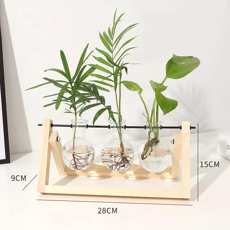 Sandsberg Glas Anzuchtvase mit Holzständer | Minimalistisches Design | Pflanzgefäß für Zuhause | Deko für Pflanzenliebhaber
