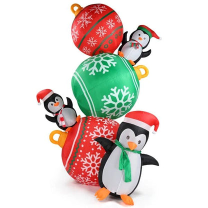 Sandsberg | Aufblasbare Leuchtende Weihnachts-Pinguine & Bunte Ballon-Dekorationen – 2,7 m Festliche Pinguine & Bunte Bälle für Spaß im Garten Display