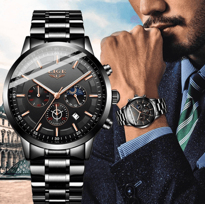 Sandsberg | Militär Schwarz Stahl Uhr – Elegante Edelstahl Herrenarmbanduhr mit wasserdichtem Design