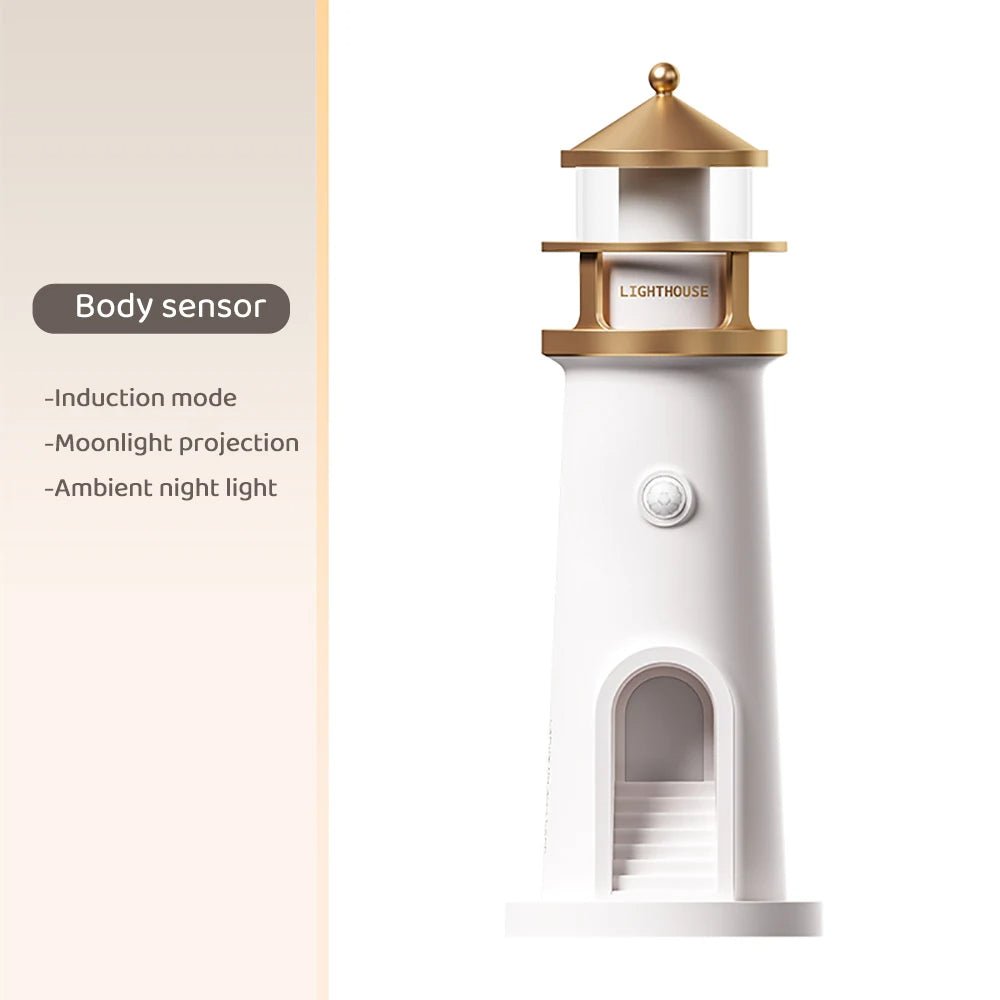 Sandsberg | Lighthouse Moon Projection Lamp – Dimmbares Bluetooth Ambient Light mit Bewegungssensor, perfekt für nächtliche Ruhe & Weihnachtsgeschenke