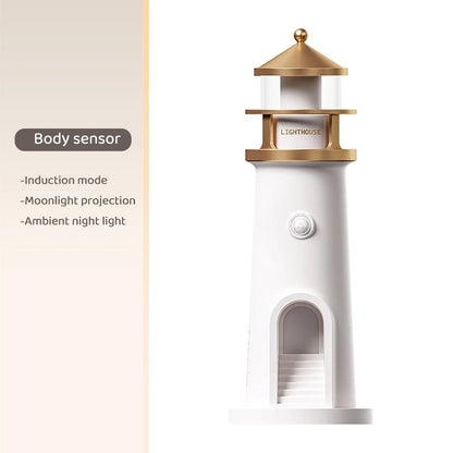Sandsberg | Lighthouse Moon Projection Lamp – Dimmbares Bluetooth Ambient Light mit Bewegungssensor, perfekt für nächtliche Ruhe & Weihnachtsgeschenke