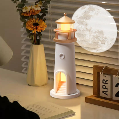 Sandsberg | Lighthouse Moon Projection Lamp – Dimmbares Bluetooth Ambient Light mit Bewegungssensor, perfekt für nächtliche Ruhe & Weihnachtsgeschenke
