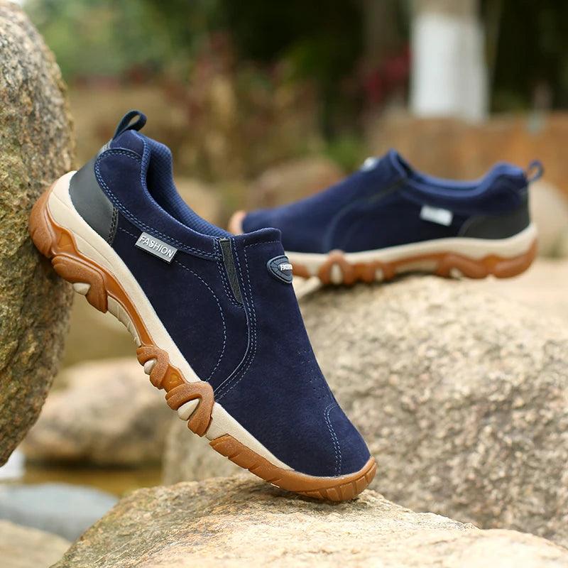 Schlappen Schwarz Atmungsaktives Leder Herren Freizeit Schuhe Sneaker