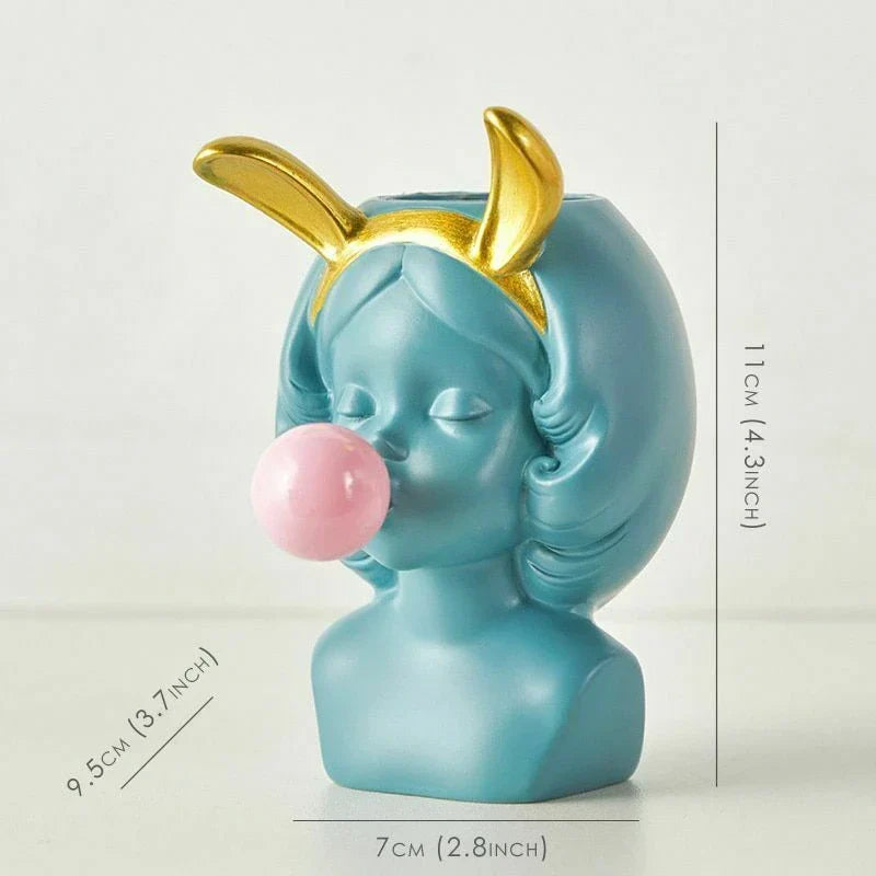 Süße Bubblegum Mädchen Keramik Gesicht Vase