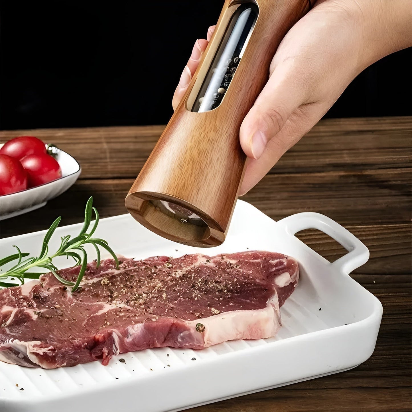 Sandsberg | SpiceCraft Manuelles Salz- und Pfeffermühlen-Set – Holzdessin mit acrylfenster einstellbare mahlgrade