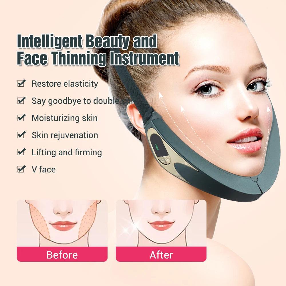 Microcurrent V-Gesicht Lifting Gerät 6Modi Erwärmte Hautverjüngung Doppelkinn V Gesicht Vibration Massagegerät Drahtlose Fernbedienung