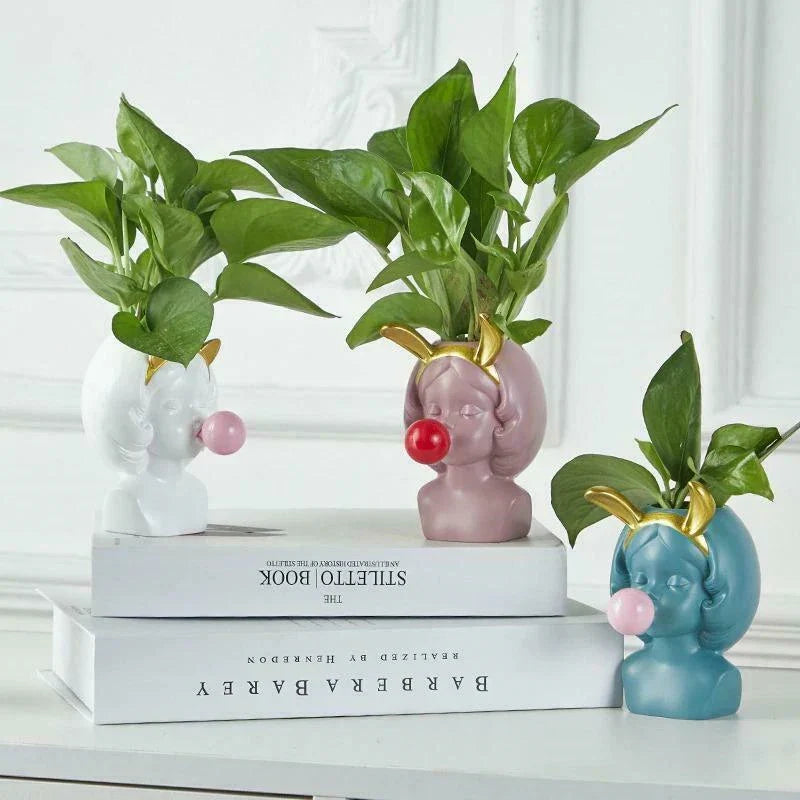 Süße Bubblegum Mädchen Keramik Gesicht Vase