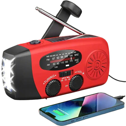 Sandsberg | Notfall-Solar-Radio mit Kurbel – Tragbares Dynamo-Radio mit Powerbank & LED-Taschenlampe
