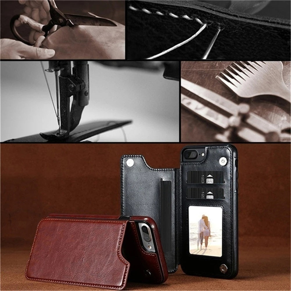 Hochwertige Leder-Brieftaschenhülle für das Apple iPhone | Flip-Cover-Kartenhalter mit Geldbörsen- und Portmoneefunktion