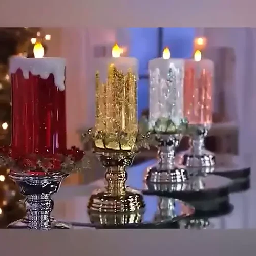 Wiederaufladbare LED Weihnachtskerzen mit Glitzer