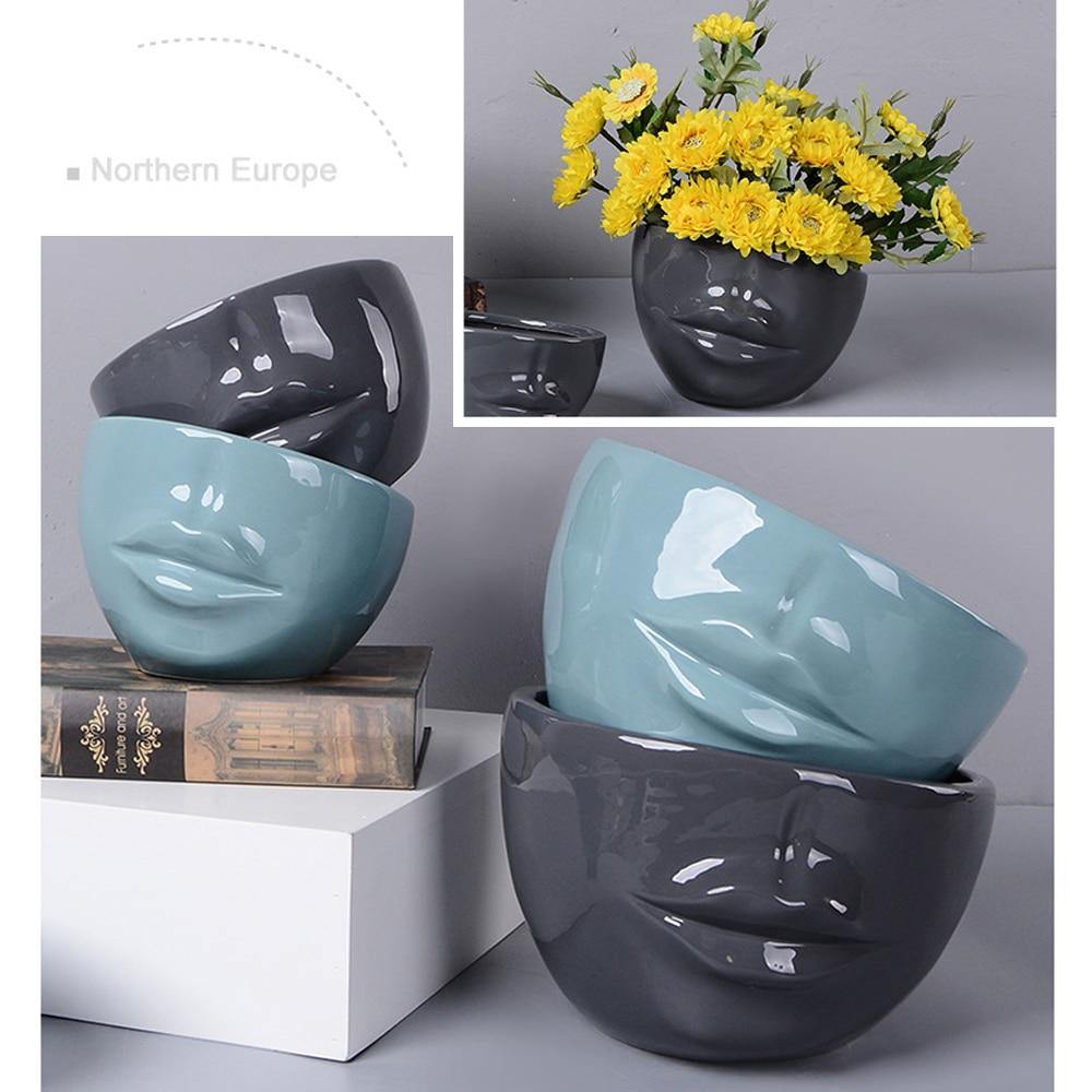 Blumentopf Wohnkultur Kreatives Menschen-Gesicht Mund Keramik Kunst Blumentopf Home Grünpflanze Sukkulente Blumen Dekorationsvase