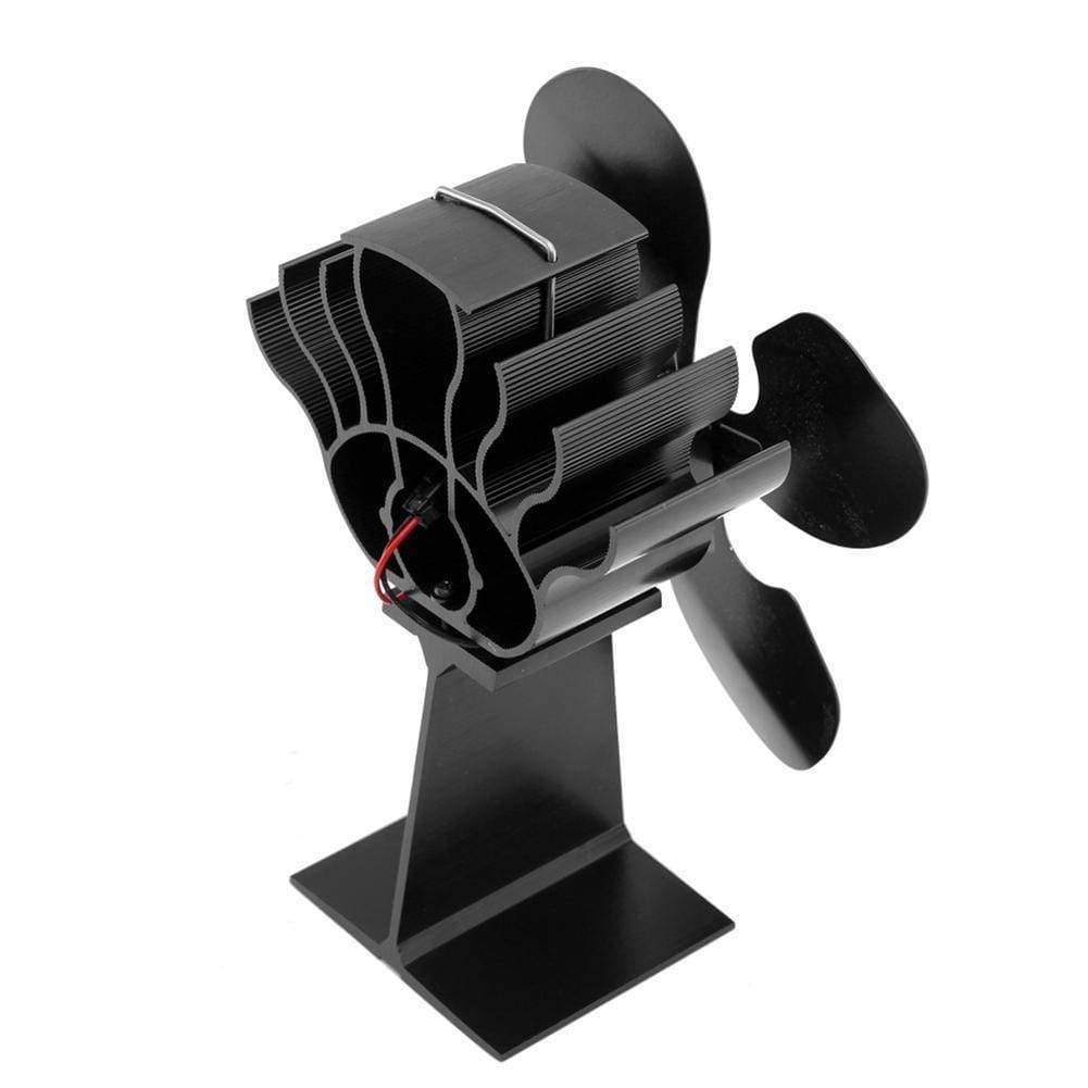 Schwarzer Kamin 4-Blatt Heizungsbetriebener Ofenventilator Holzofen Umweltfreundlicher Leiser Ventilator Zuhause Kamin Effiziente Wärmeverteilung