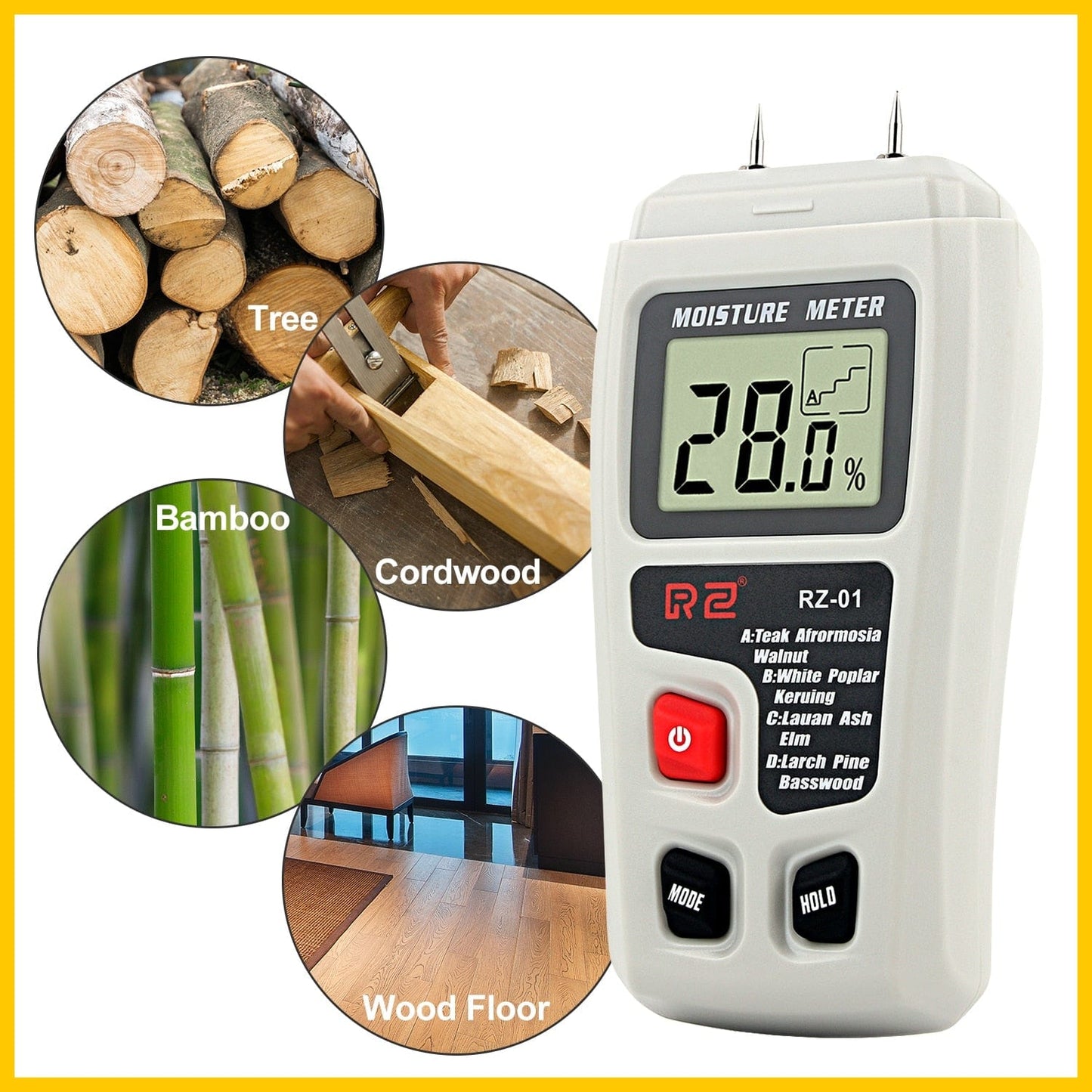 RZ Wood Moisture Meter Hygrometer Wood Moisture Detector Tree Density Digital Wood Moisture Tester