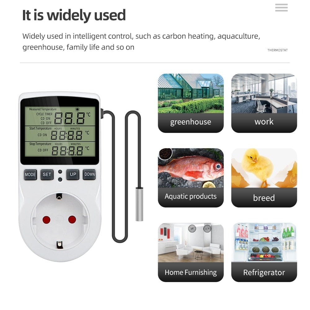 Timer Plug Thermostat Digital Temperature Controller Socket with Timer Switch Sensor Probe Heating Cooling 40% Discount