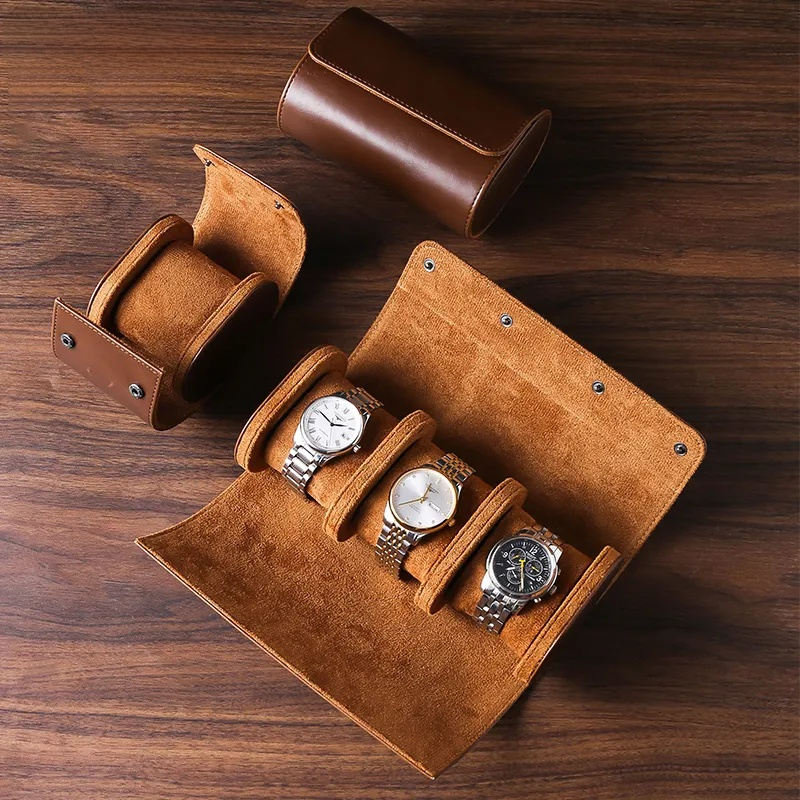Vintage Leder 3-Slot Herren Uhrenbox für Reisen