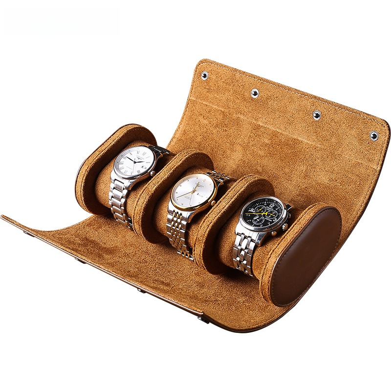 Vintage Leder 3-Slot Herren Uhrenbox für Reisen