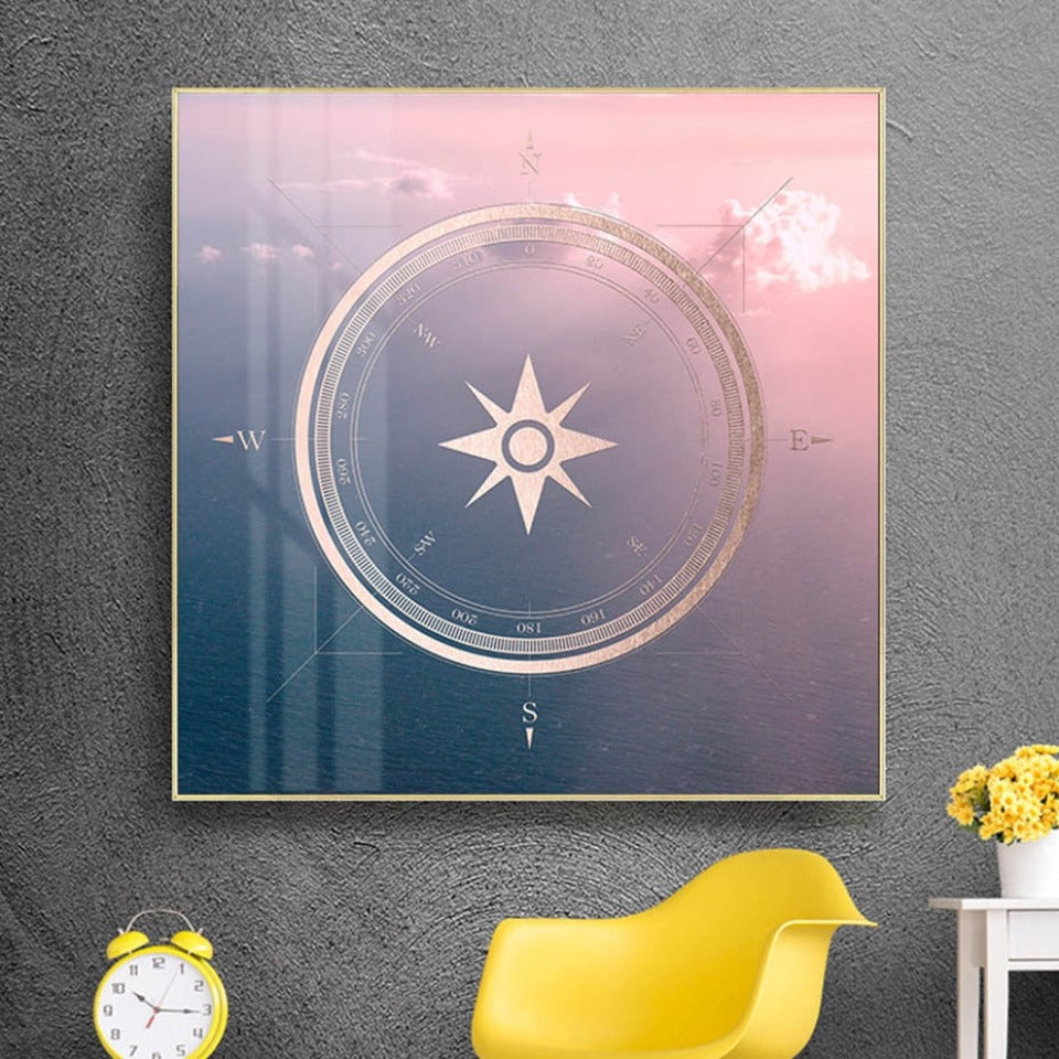 Roségold Kompass Poster Stillleben - Leinwand Wandkunst Gemälde