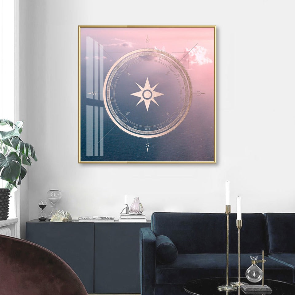 Roségold Kompass Poster Stillleben - Leinwand Wandkunst Gemälde