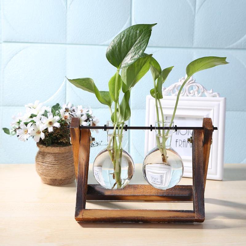Sandsberg Glas Anzuchtvase mit Holzständer | Minimalistisches Design | Pflanzgefäß für Zuhause | Deko für Pflanzenliebhaber