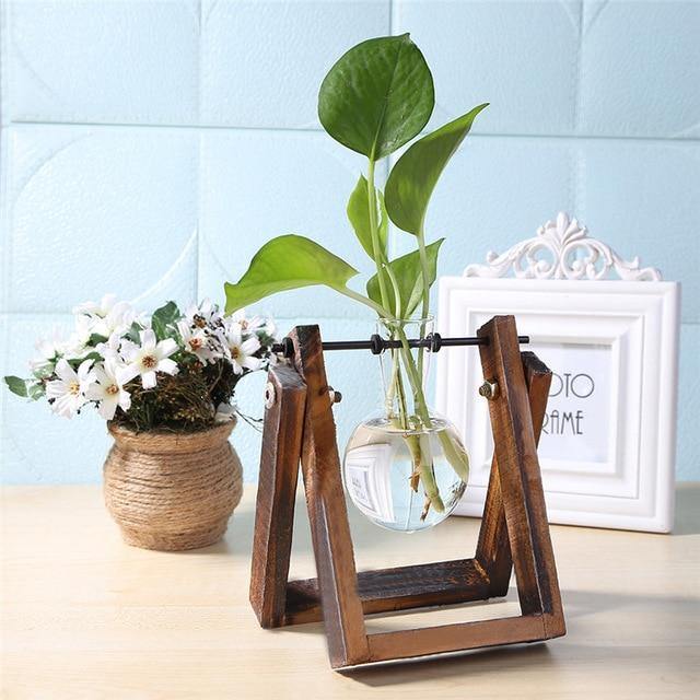 Sandsberg Glas Anzuchtvase mit Holzständer | Minimalistisches Design | Pflanzgefäß für Zuhause | Deko für Pflanzenliebhaber