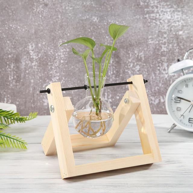 Sandsberg Glas Anzuchtvase mit Holzständer | Minimalistisches Design | Pflanzgefäß für Zuhause | Deko für Pflanzenliebhaber