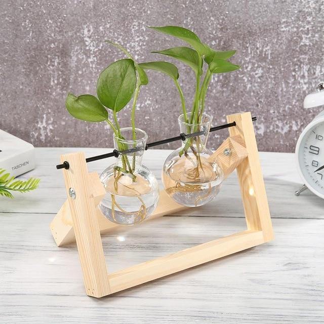 Sandsberg Glas Anzuchtvase mit Holzständer | Minimalistisches Design | Pflanzgefäß für Zuhause | Deko für Pflanzenliebhaber